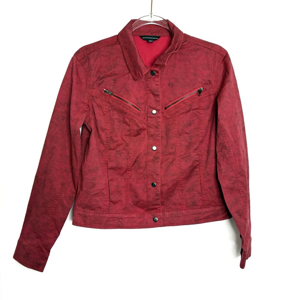 Rock & Republic Red Acid Wash Button Queen of Hearts Jacket NWT Womens Medium